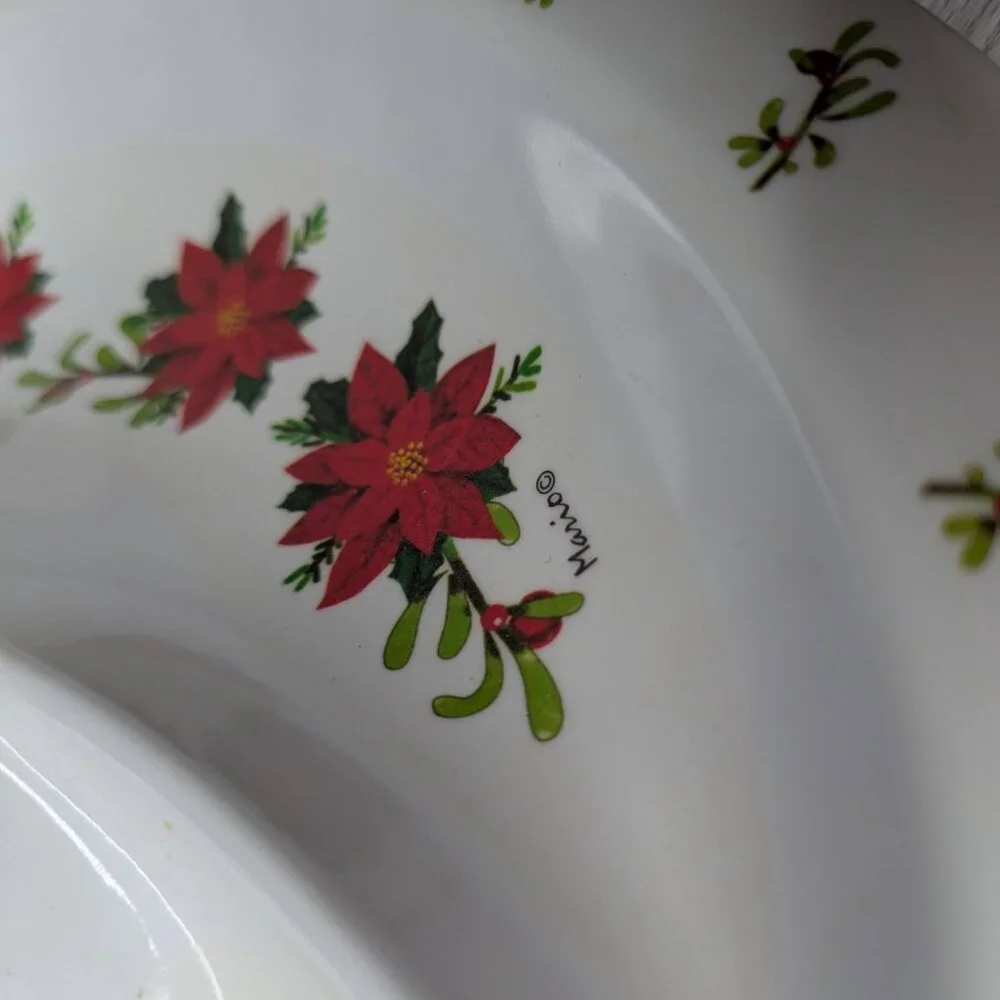 Christmas Poinsettia Melamine 4 Compartment Round Tray 15
